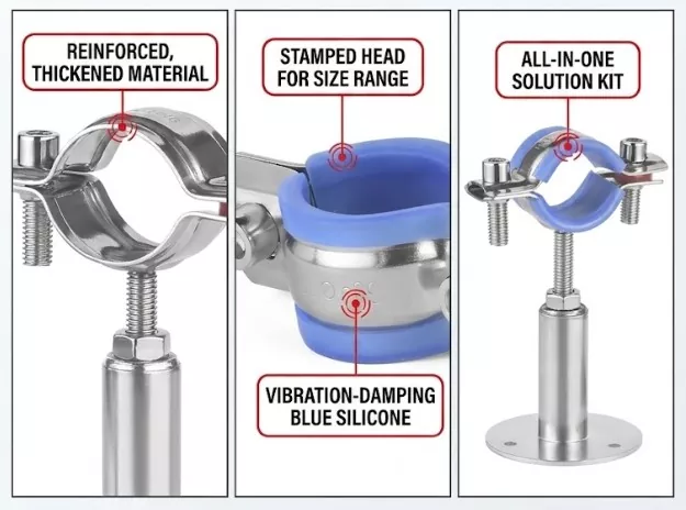 Sanitary Pipe Holder for Hygienic Piping Systems